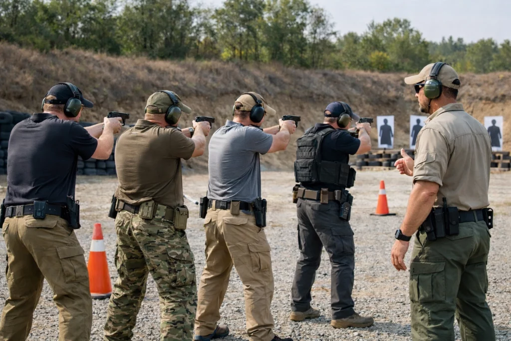 Trening strzelania bojowego FMA na strzelnicy w Bochni